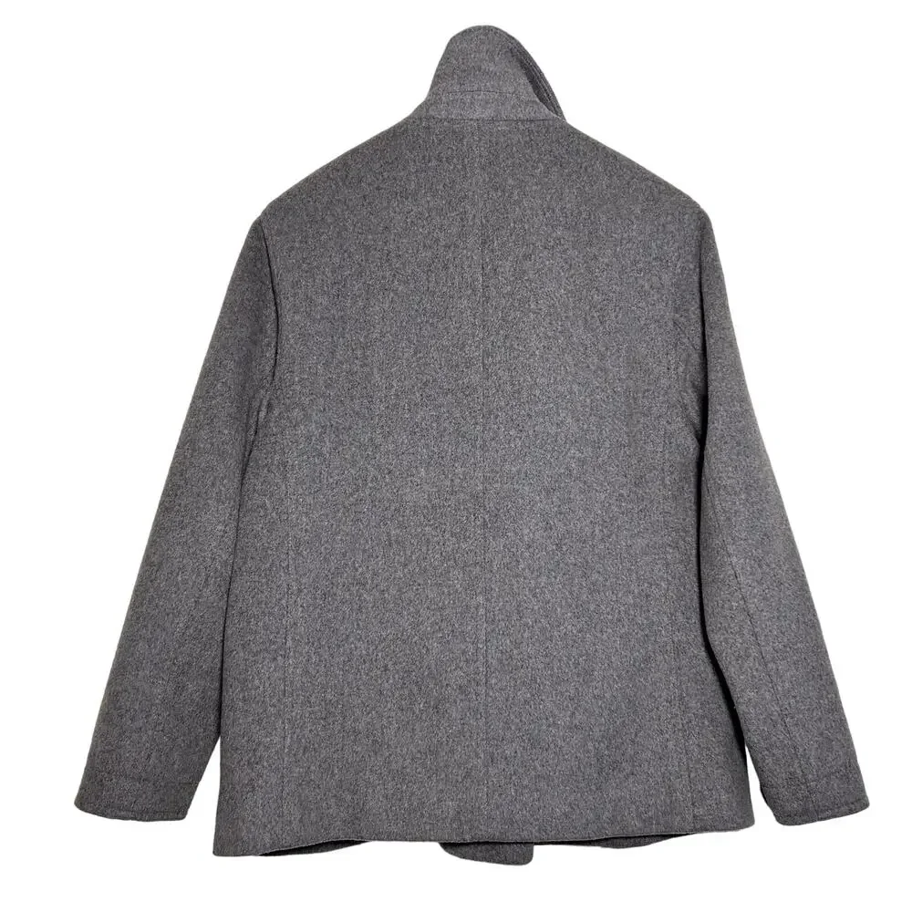 J. Crew Wool Cashmere Peacoat Gray PLUS Beanie Faux Fur Pom Basket Weave Cap